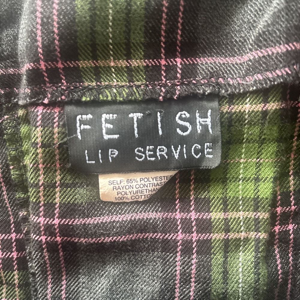 lip service midi skirt w buckle and lace detailing green and pink plaid